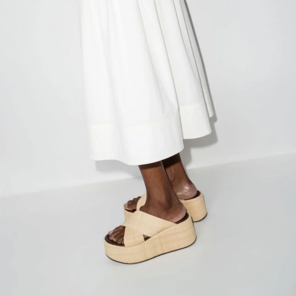 NWT ATP ATELIER Neutral Lemie Platform Raffia Sandals, Size 9 /40